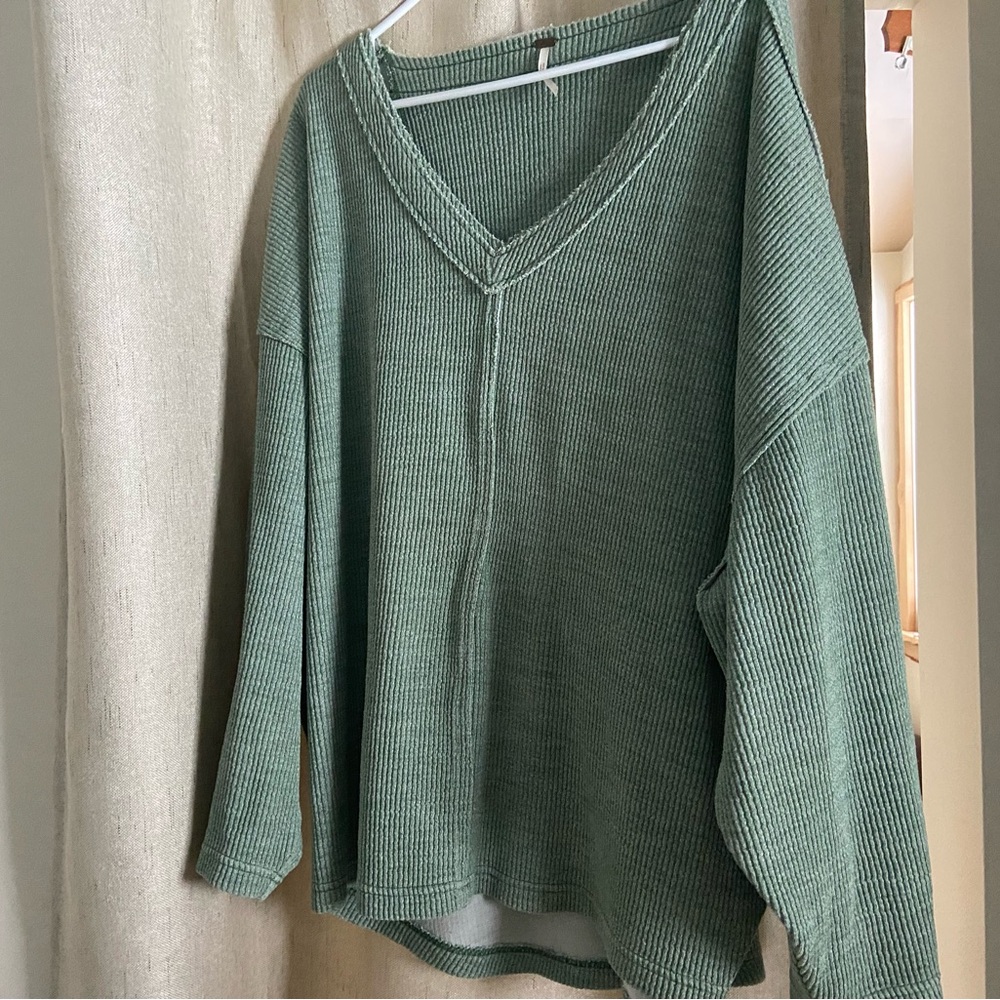 Free People, Easy V Sweatshirt in Dried Pine: Green/Blue - Picture 6 of 11